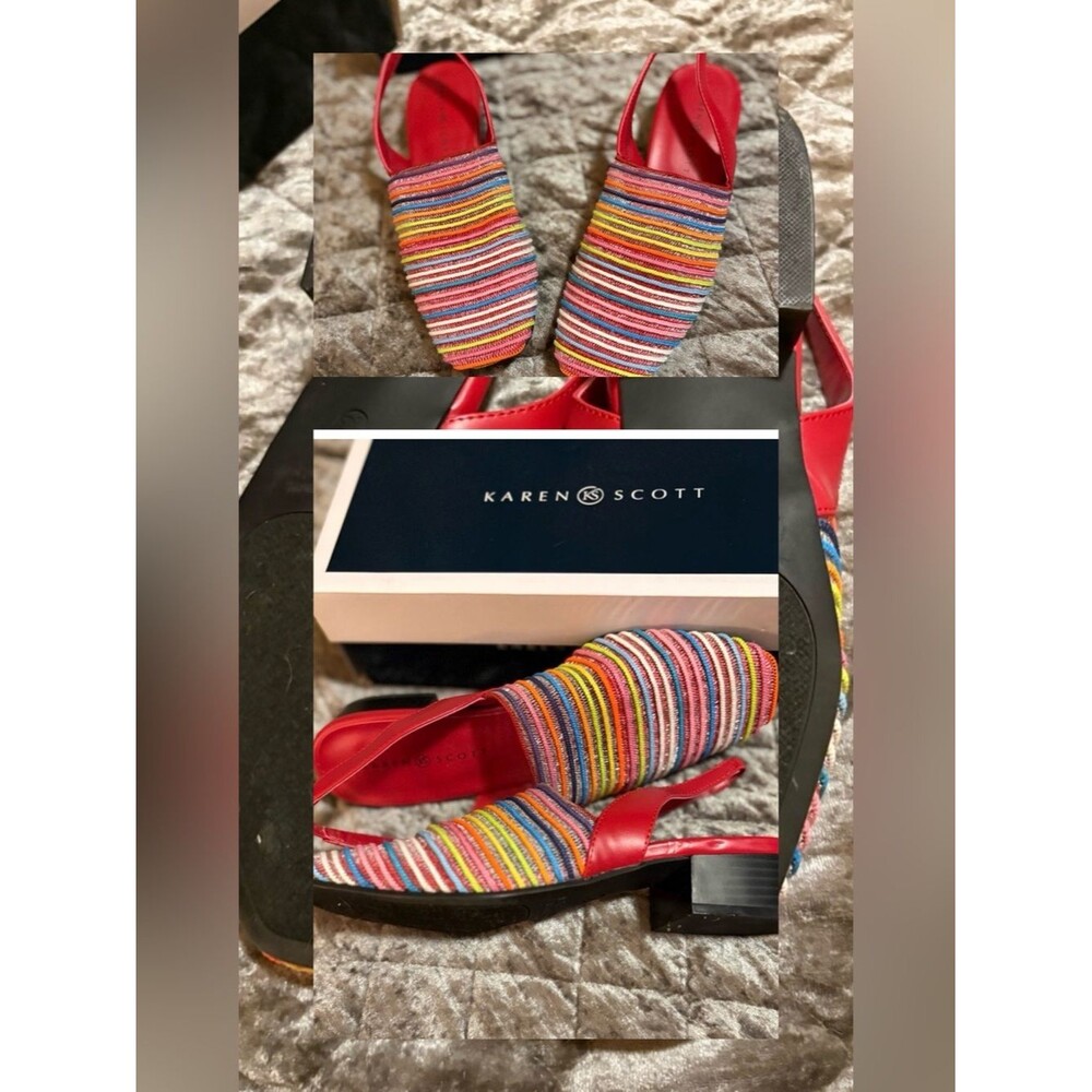 Karen Millen Red Multicolor Striped Slingback Mules #1401